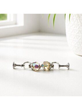 Vintage Aurora Borealis Screw Back Earrings With Faceted Crystal Beads Retro 195
